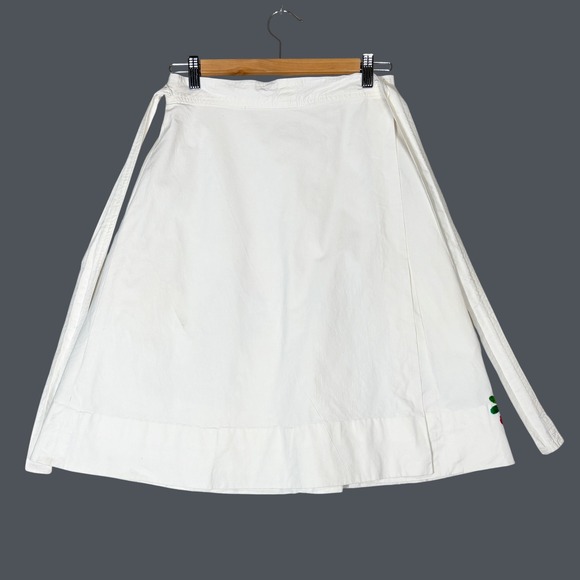 VTG White Embroidered Floral‎ Wrap Skirt Small Bohemian Festival Boho Farmhouse - Picture 2 of 8